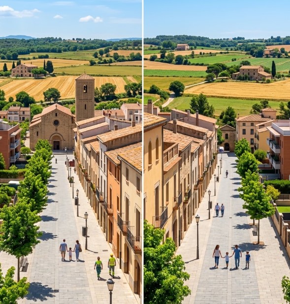 Vistas de las plazas, zonas arboladas y el entorno residencial e industrial característico de Parets del Vallès